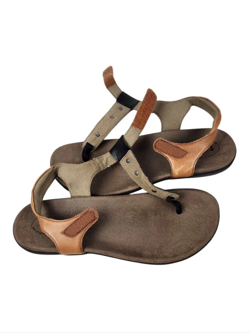 Taos Storyteller Boho Beaded Accent T-Strap Leather Sandals  Womens Size 9